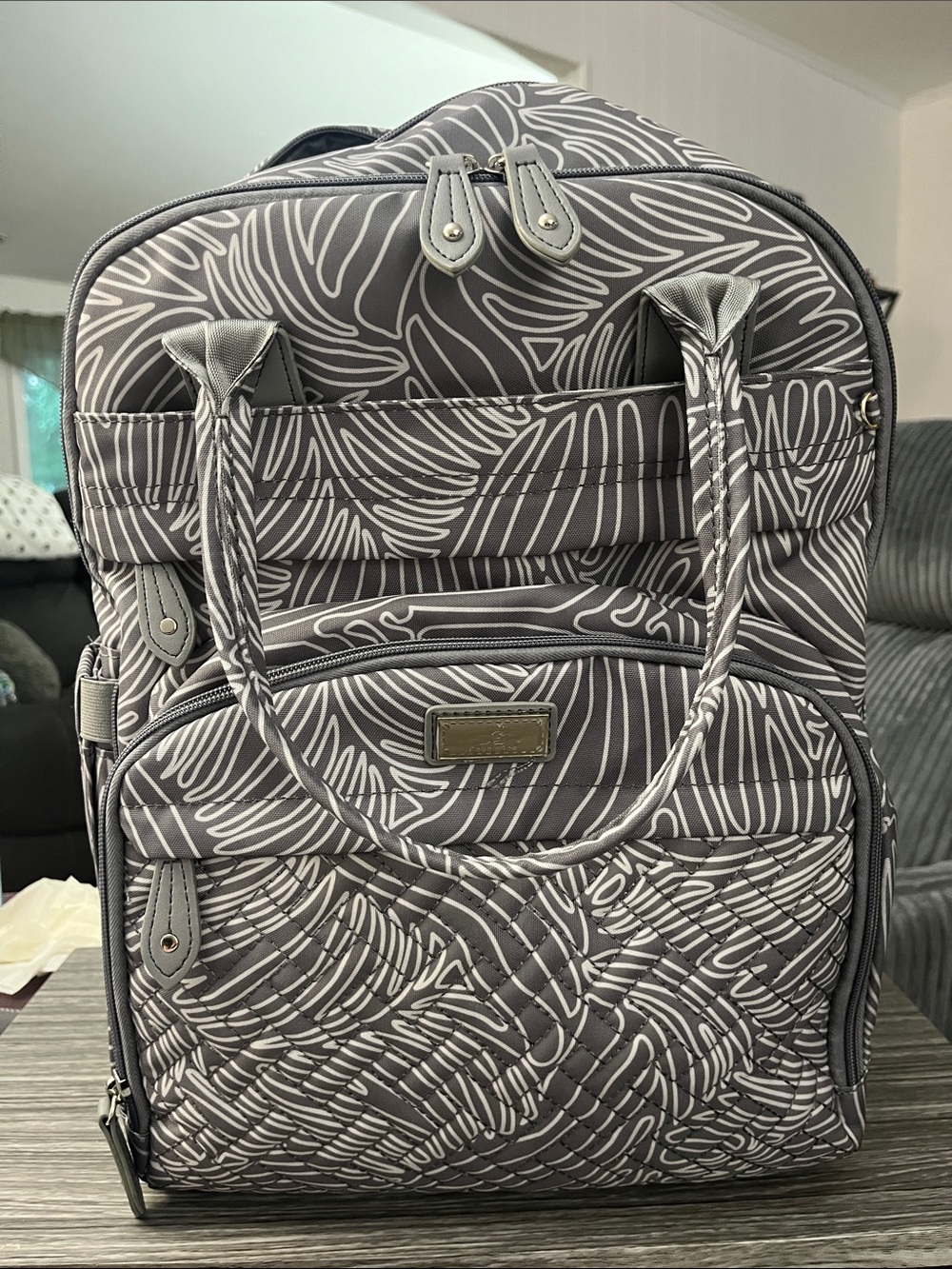 BabbleRoo light grey and white diaper bag